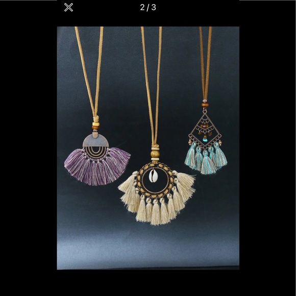NWT Set of 3 Tassel Leather Necklaces - Picture 2 of 3